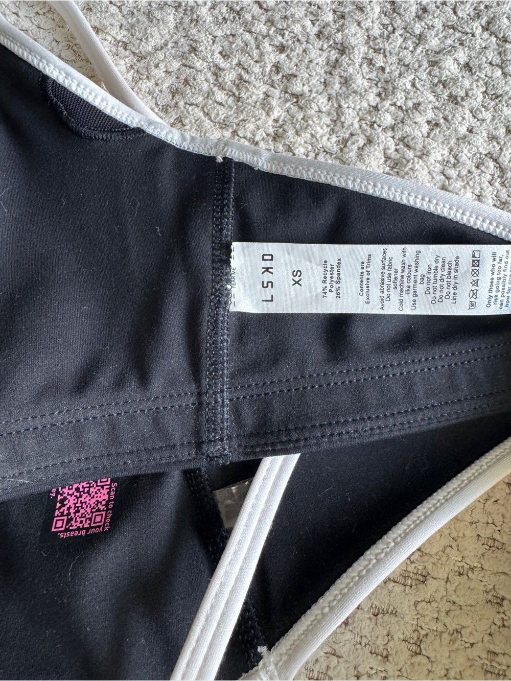 LSKD Sweeheart Black Sports Bralette with White Trim — Women's Low-Impact Suppor - Picture 3 of 3